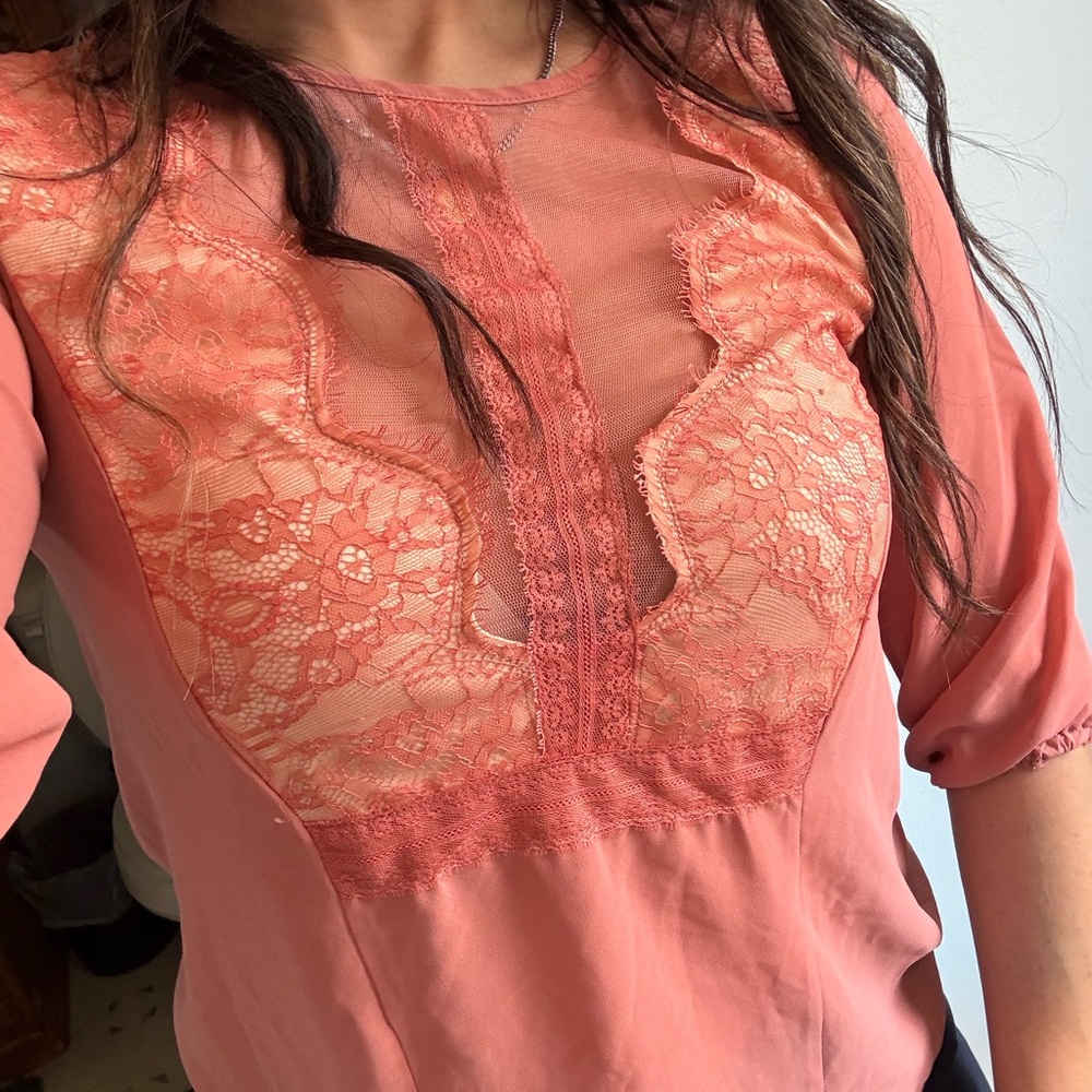 Coral pink Lace Blouse beautiful!